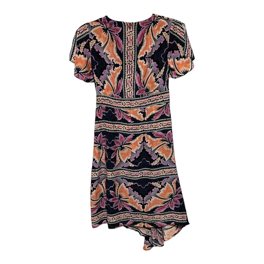Nanette Lepore Size 2 Short Split Sleeve Asymmetrical Printed Silk Dress - Picture 3 of 7